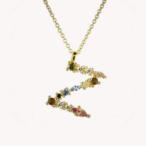 Gothic Gemstone Initial Necklace