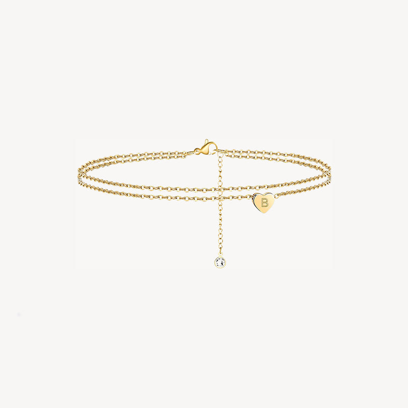 Tiny Heart Uppercase Initial Anklet