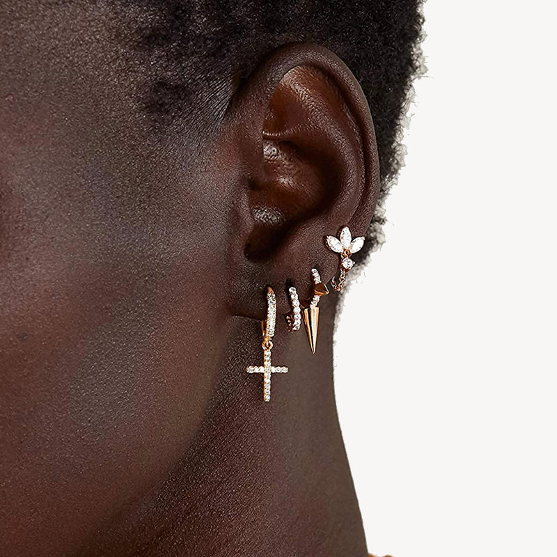 Solid Gold Cross Earring