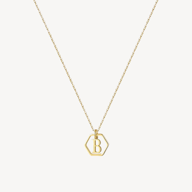 14K Initial Hexagon Necklace