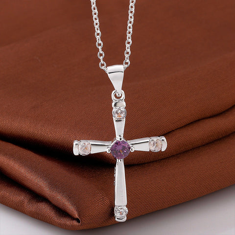 Silver Cross Pendant with Amethyst Germ