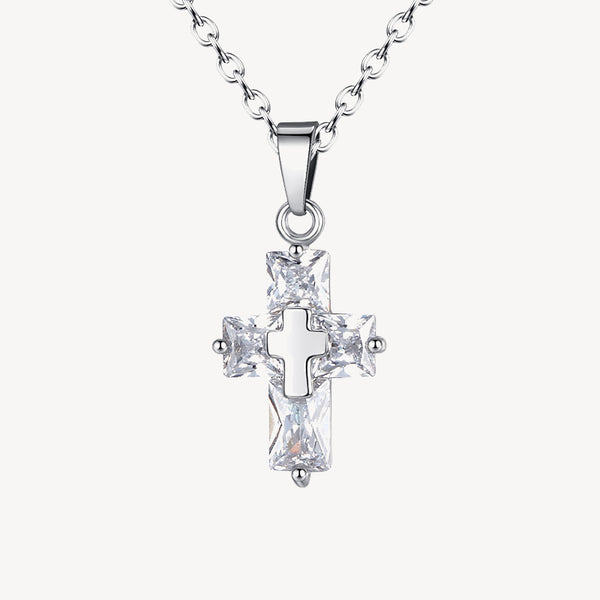 Clear Quartz Gemini Cross Pendant Necklace