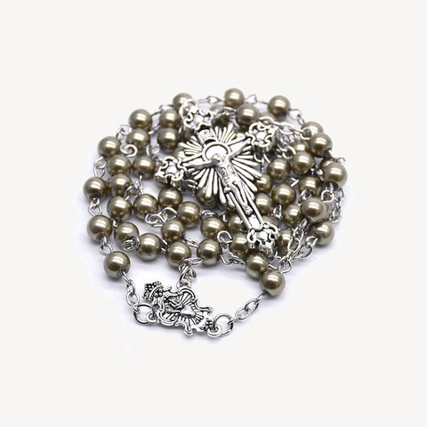 Classic Cross Ornament with girasol pearl Chain