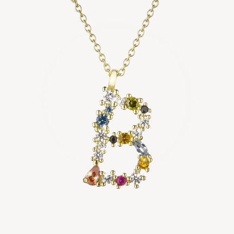 Gothic Gemstone Initial Necklace