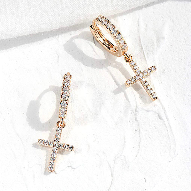 Solid Gold Cross Earring