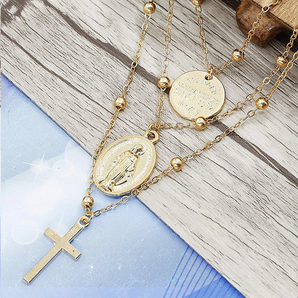 MULTI LAYER CROSS PENDANT NECKLACE