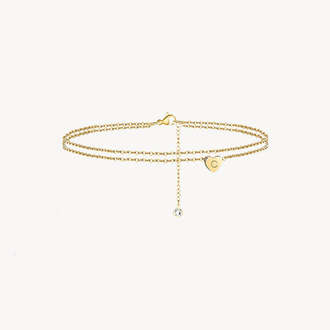 Tiny Heart Uppercase Initial Anklet