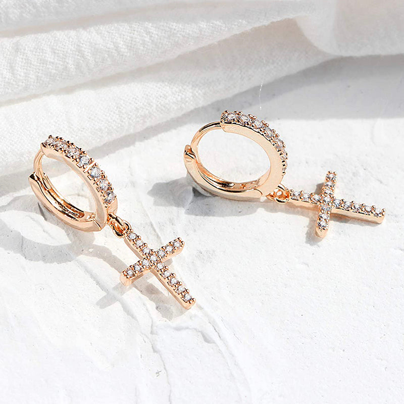 Solid Gold Cross Earring