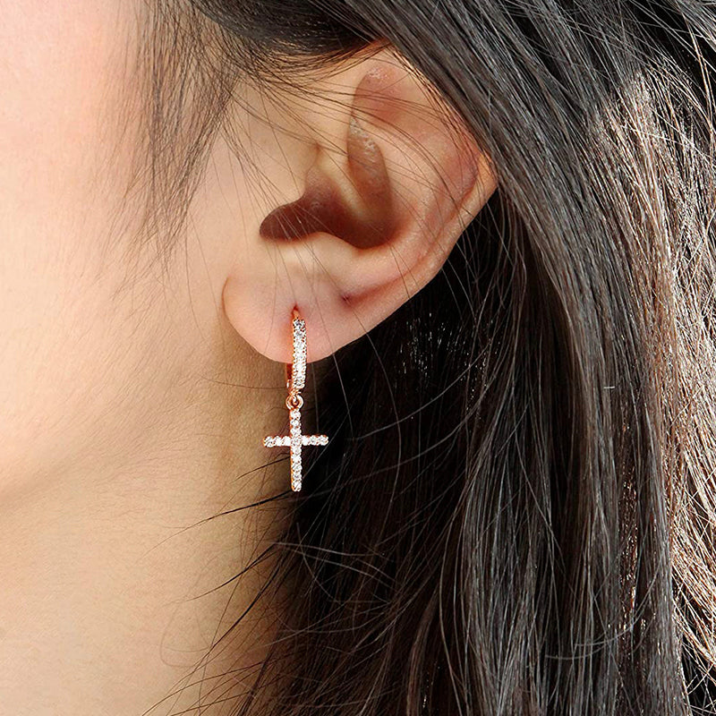 Solid Gold Cross Earring