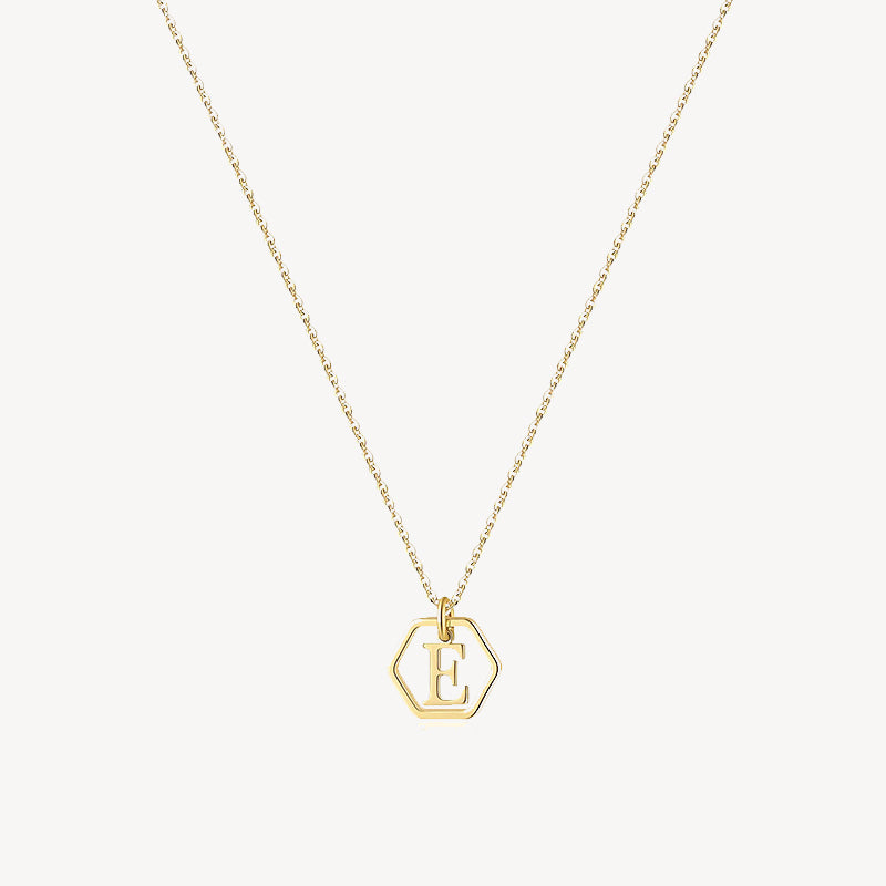 14K Initial Hexagon Necklace