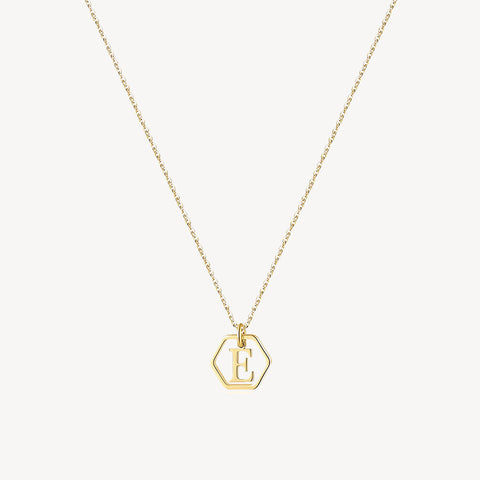 14K Initial Hexagon Necklace