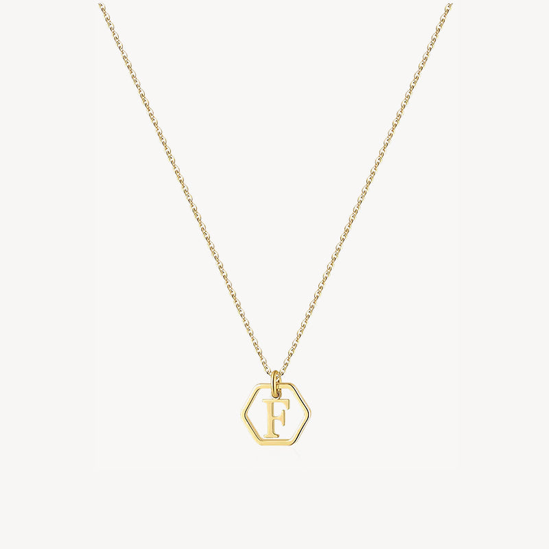 14K Initial Hexagon Necklace