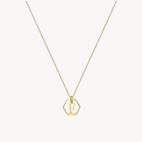 14K Initial Hexagon Necklace