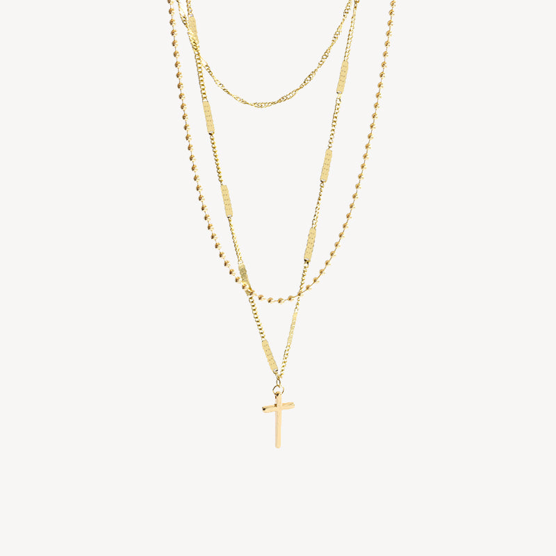 14K GOLD DOUBLE LAYERED CROSS NECKLACE