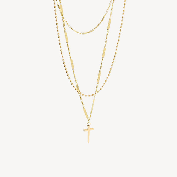 14K GOLD DOUBLE LAYERED CROSS NECKLACE