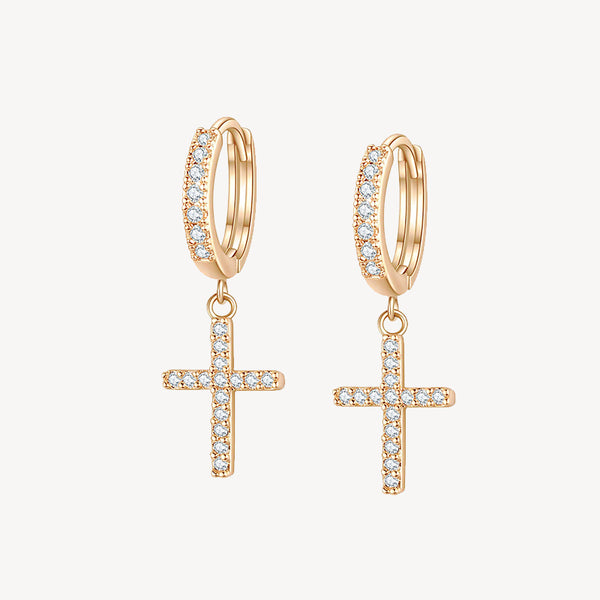 Solid Gold Cross Earring