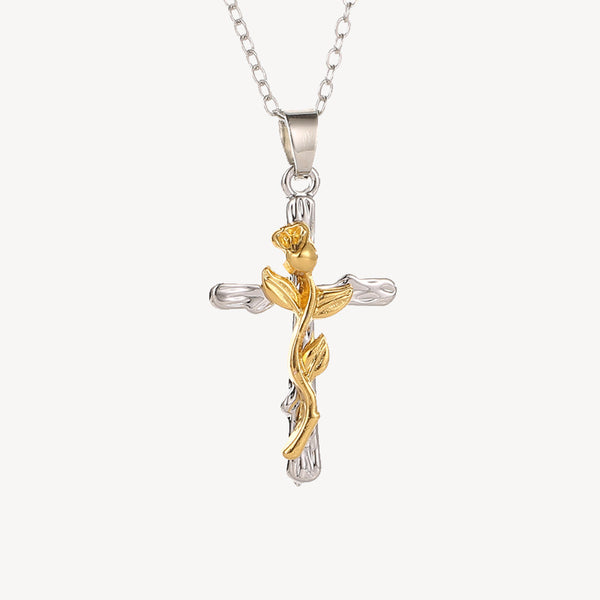 GOLDEN FLOWER CROSS NECKLACE