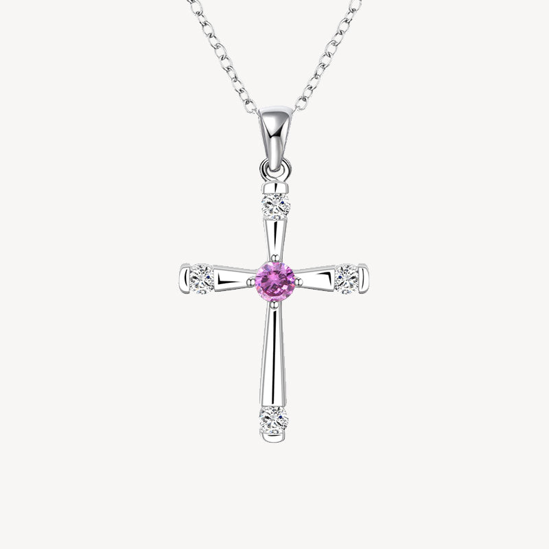 Silver Cross Pendant with Amethyst Germ