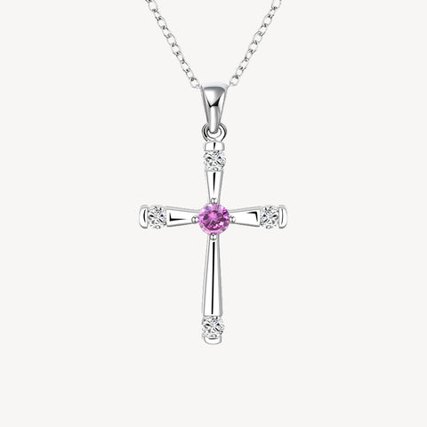 Silver Cross Pendant with Amethyst Germ