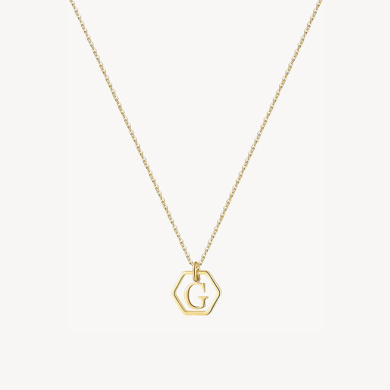 14K Initial Hexagon Necklace