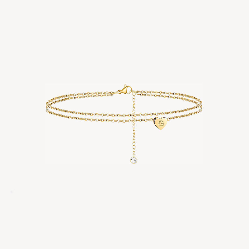 Tiny Heart Uppercase Initial Anklet