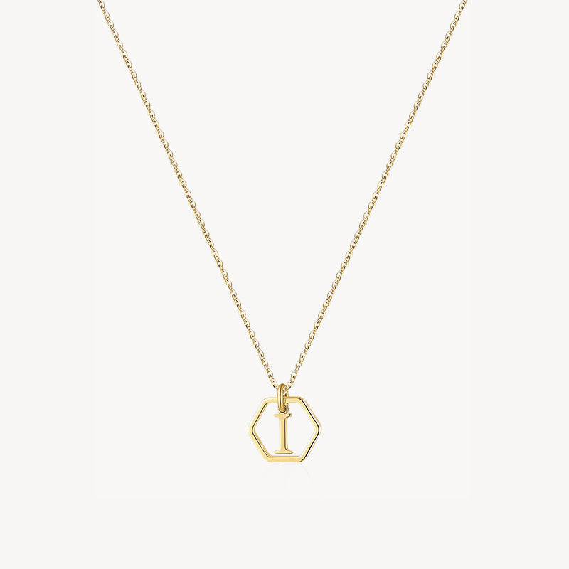 14K Initial Hexagon Necklace