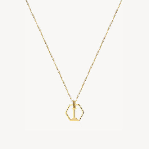 14K Initial Hexagon Necklace