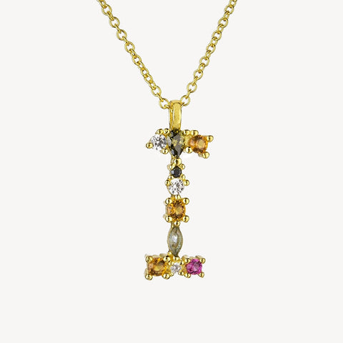 Gothic Gemstone Initial Necklace