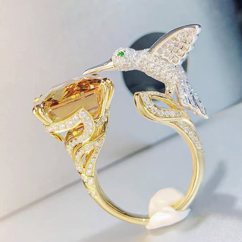 Fancy Yellow Citrine Bird Wrap Ring