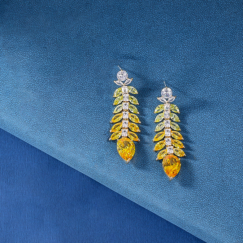 Orange Sapphire Leaf Drop Earrings