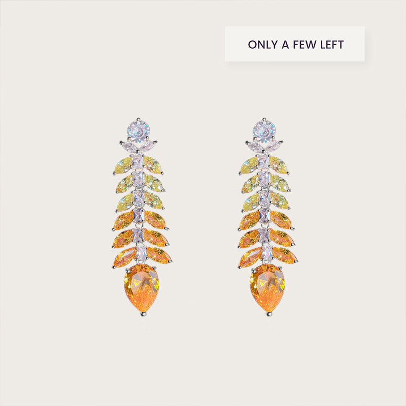 Orange Sapphire Leaf Drop Earrings