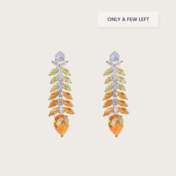 Orange Sapphire Leaf Drop Earrings