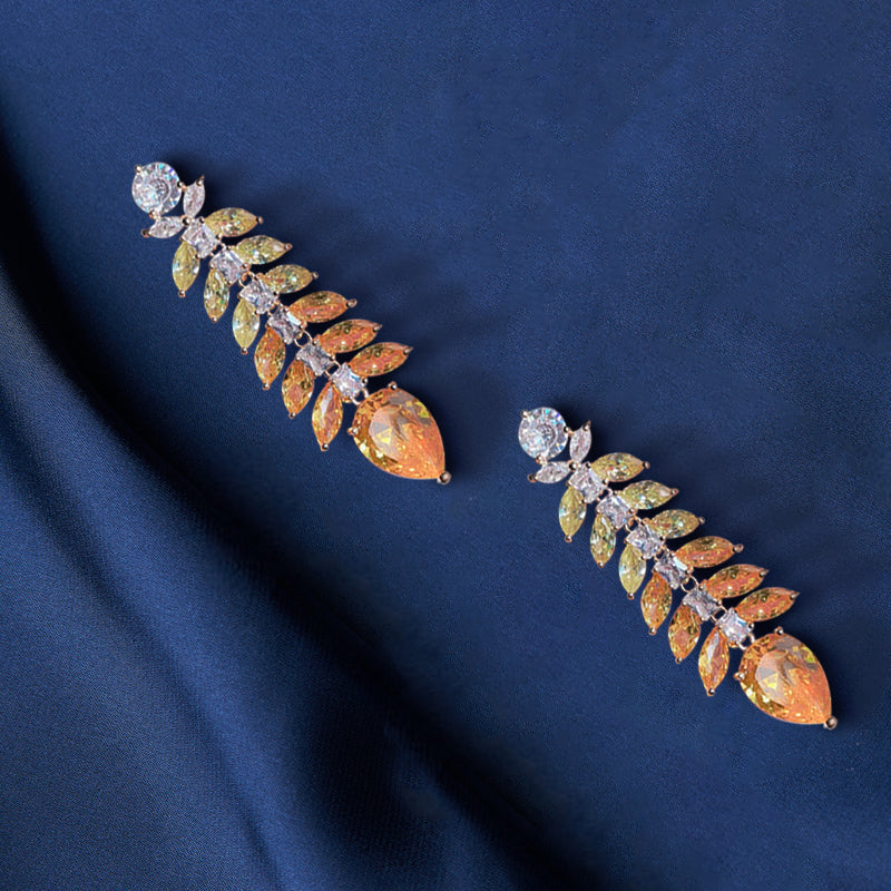 Orange Sapphire Leaf Drop Earrings