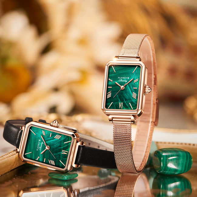 Rectangular Malachite Face Watch
