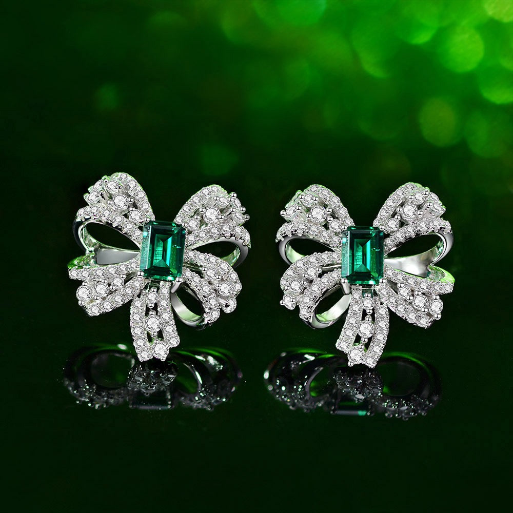 Pave Bowknot Emerald Set