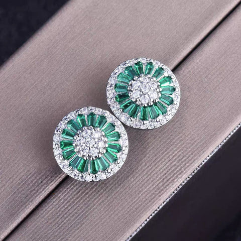 Emerald Halo Stud Earrings