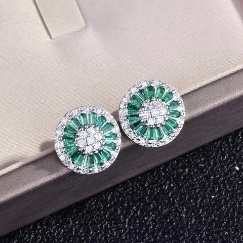 Emerald Halo Stud Earrings