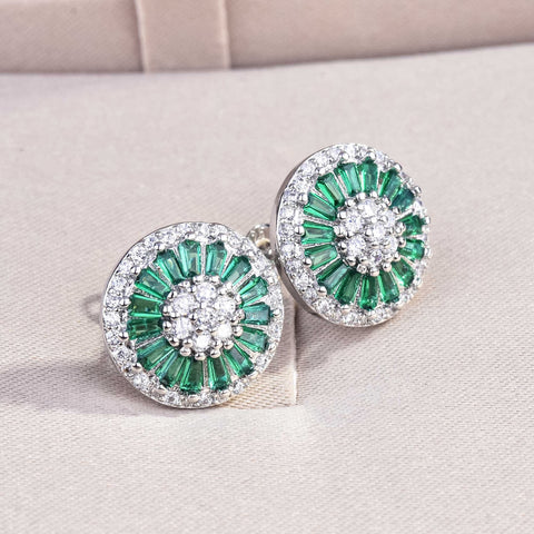 Emerald Halo Stud Earrings