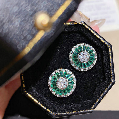 Emerald Halo Stud Earrings