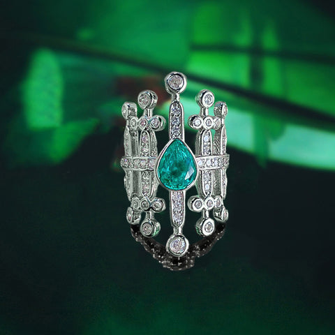 Royal Emerald Crown Open Ring