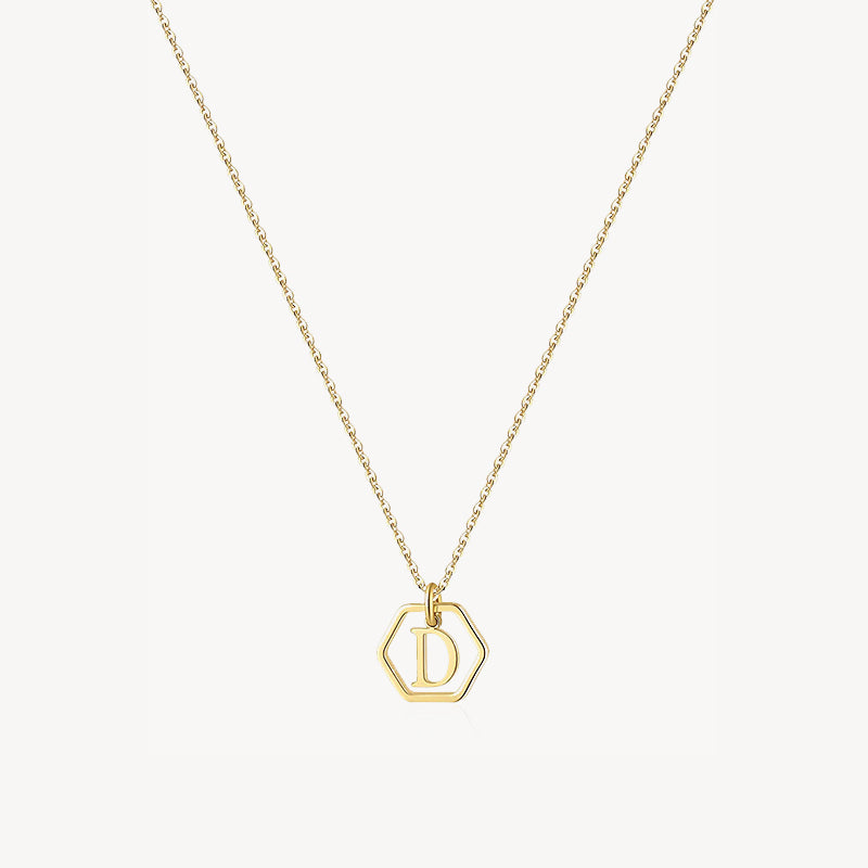 14K Initial Hexagon Necklace