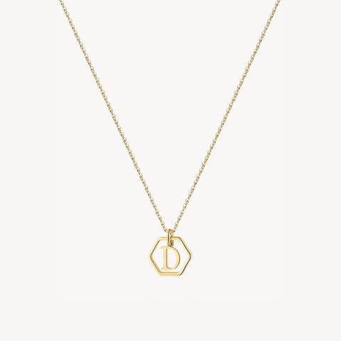 14K Initial Hexagon Necklace