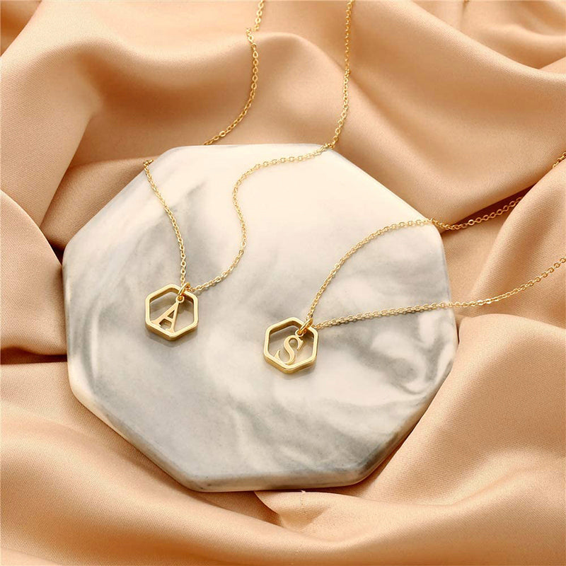 14K Initial Hexagon Necklace