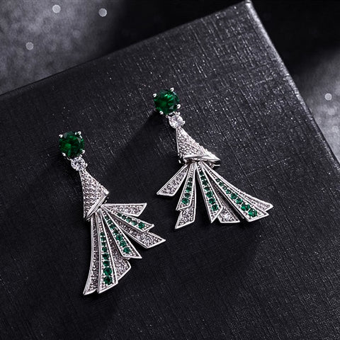 Emerald Peacock Tail Dangle Earrings