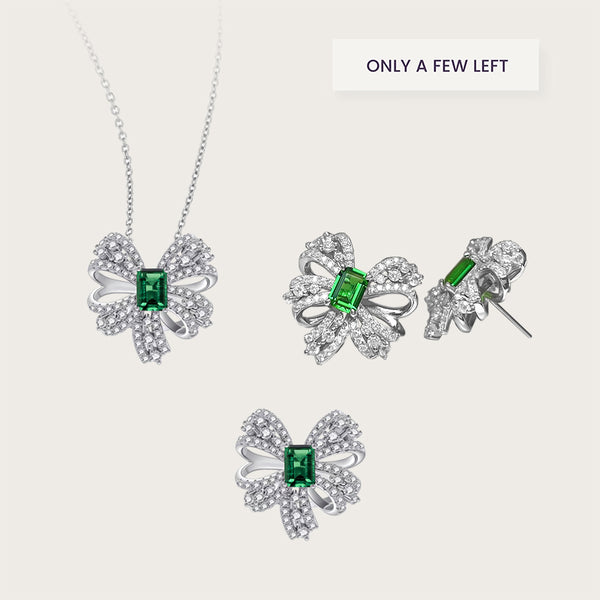 Pave Bowknot Emerald Set