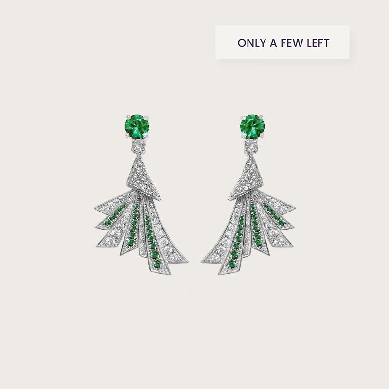 Emerald Peacock Tail Dangle Earrings