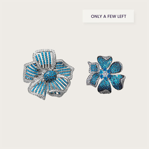 Pave Blue Flower Open Ring