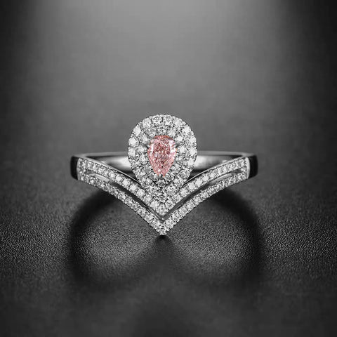 Pink Pear Double Halo Ring