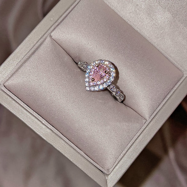 Pink Pear Double Halo Ring