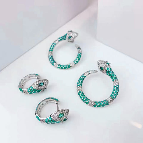 Emerald Snake Enamel Earrings